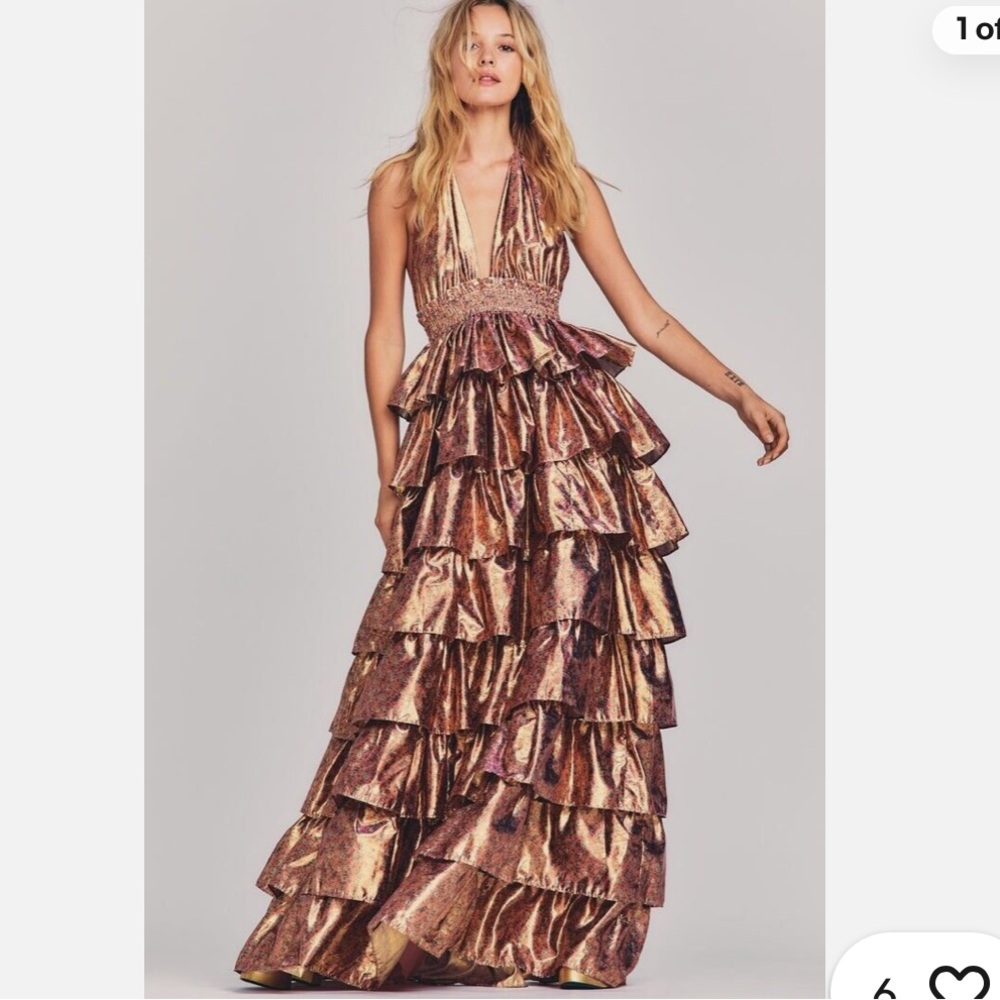 LoveShackFancy Shimmering Copper Ruffle Dress